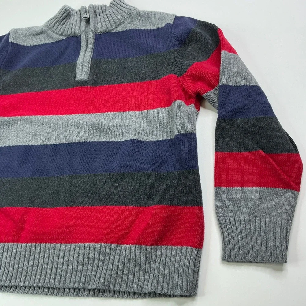 OshKosh Multi-Color Striped Quarter-Zip Sweater Kids Size 8 Cotton Knit Pullover